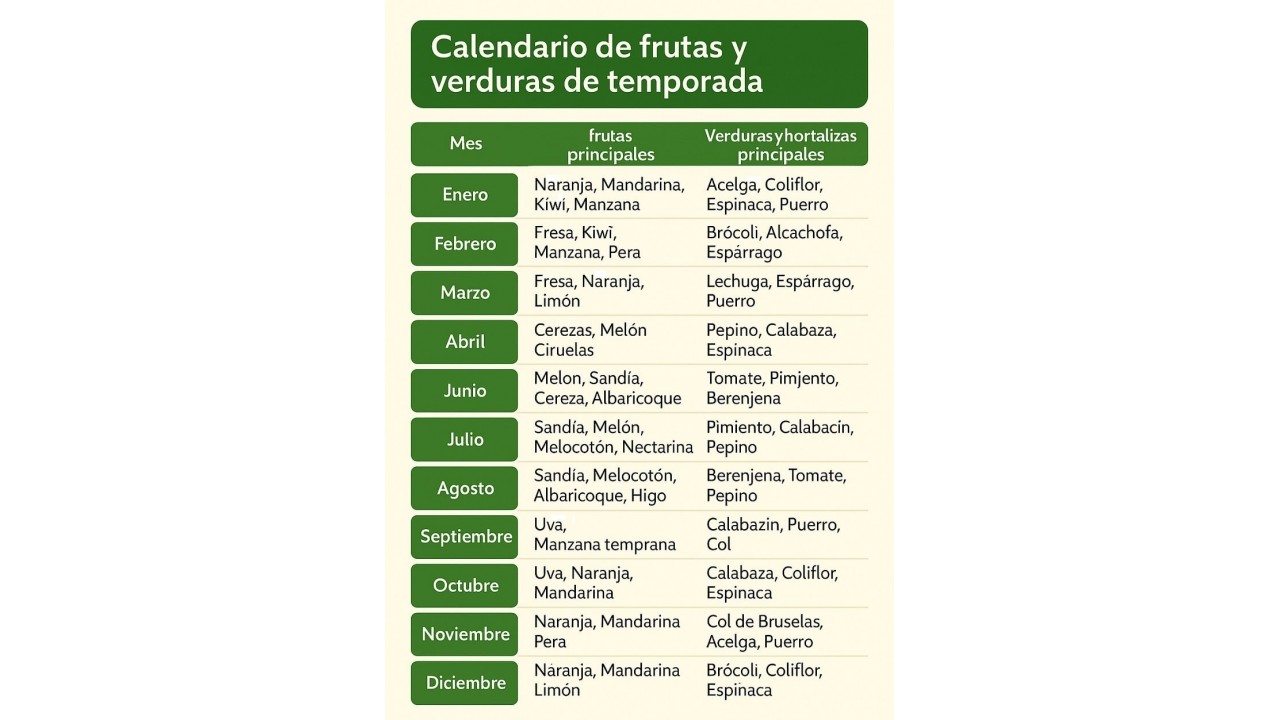 Calendario de frutas y verduras de temporada | Frutas Nieves